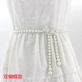 Fairy Sweet Bow Dress Acrylic Pearl Waist Chain Thin Belts