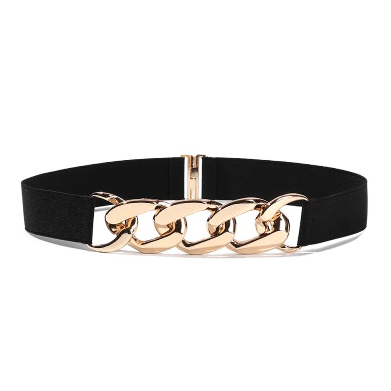 Punk Women Elastic Belts Silver Metal Chain Waist Strap For Dress Coat Suit