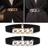 Punk Women Elastic Belts Silver Metal Chain Waist Strap For Dress Coat Suit