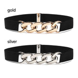 Punk Women Elastic Belts Silver Metal Chain Waist Strap For Dress Coat Suit