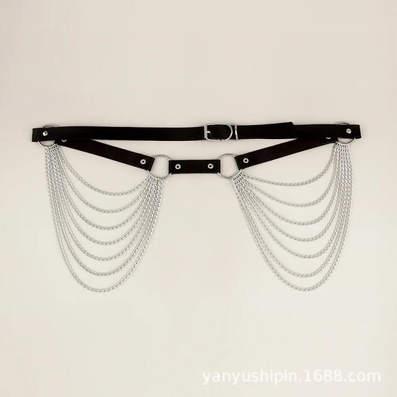 Layered Leather Belt With Chains Body Harness Sexy Waist Goth Accessories