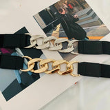 Female Metal Chain Elastic Waistband Fine Cummerbund Cinch Belt for Women Dress