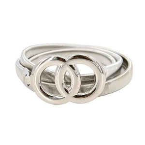 Double Rings Chain Waist Belt Elastic Stretch Silver Metal Thin Ladies