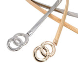 Double Rings Chain Waist Belt Elastic Stretch Silver Metal Thin Ladies