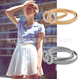 Double Rings Chain Waist Belt Elastic Stretch Silver Metal Thin Ladies