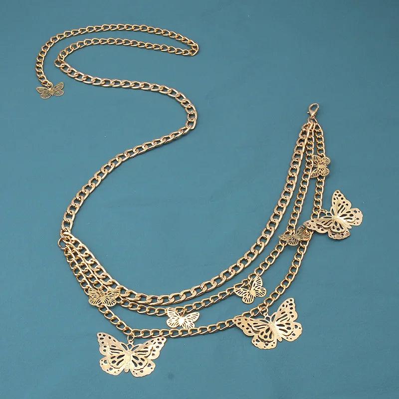 Metal Silver Thin Belt for Women - Hollow Chain Waistband