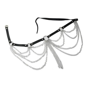 Layered Leather Belt With Chains Body Sexy Harness Waist Goth Accessories