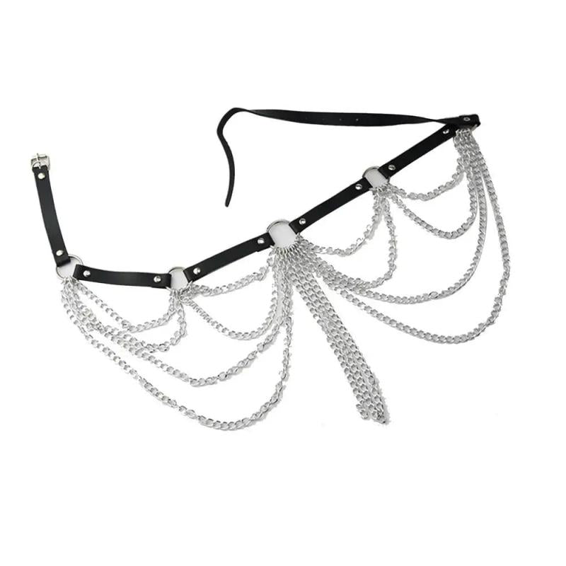 Layered Leather Belt With Chains Body Sexy Harness Waist Goth Accessories