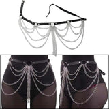 Layered Leather Belt With Chains Body Sexy Harness Waist Goth Accessories