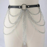 Layered Leather Belt With Chains Body Sexy Harness Waist Goth Accessories