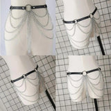 Layered Leather Belt With Chains Body Sexy Harness Waist Goth Accessories