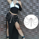 Layered Leather Belt With Chains Body Sexy Harness Waist Goth Accessories