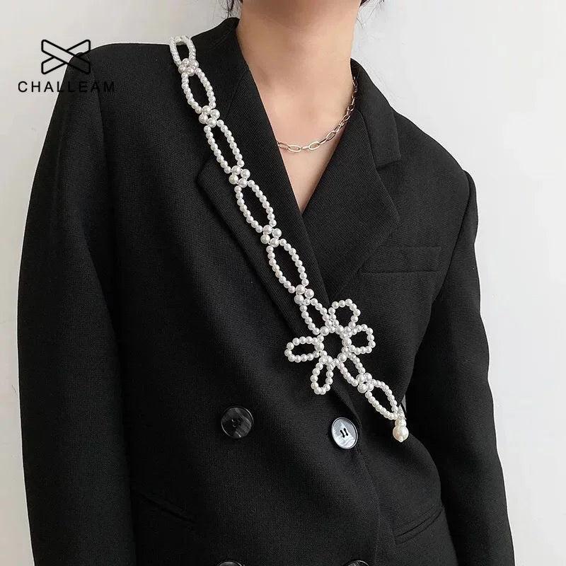 Women's Rhinestone Flower Waistband Pearl Belt for Dress Decoration