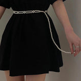 Women's Rhinestone Flower Waistband Pearl Belt for Dress Decoration