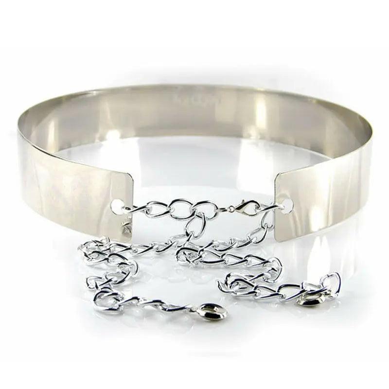 Adjustable Women Silver Plate Waist Chains Belt Mirror Wide Waistband