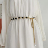 Pearl Shell Women Chain Belt Metal Thin Slim Waist Belts Dress Skirt