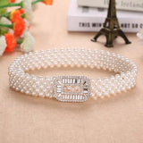 Women Pearl Waist Belt Elastic Buckle Pearl Chain Belt