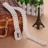 Women Pearl Waist Belt Elastic Buckle Pearl Chain Belt