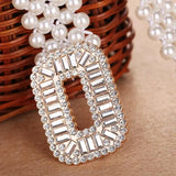 Women Pearl Waist Belt Elastic Buckle Pearl Chain Belt