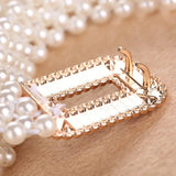 Women Pearl Waist Belt Elastic Buckle Pearl Chain Belt