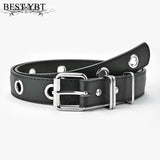 YBT Women's Leather Belt Alloy Pin Buckle Belt Punk Casual With Chain Decoration