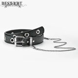 YBT Women's Leather Belt Alloy Pin Buckle Belt Punk Casual With Chain Decoration