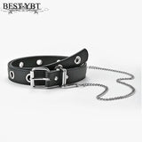 YBT Women's Leather Belt Alloy Pin Buckle Belt Punk Casual With Chain Decoration