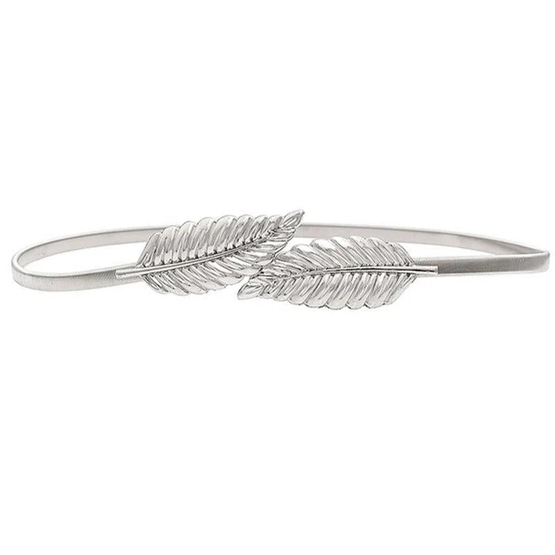 Women's Metal Leaves Chain Belt Waist Band Elasticity Waist Belt