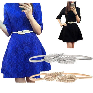 Women's Metal Leaves Chain Belt Waist Band Elasticity Waist Belt