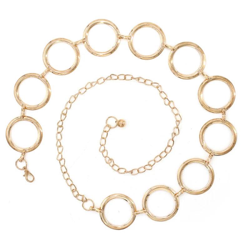 Metal Chain Belt Large Ring Waist Strap Dress Coat Skirt Lady Waistband