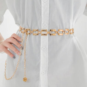 Metal Chain Belt Women Silver Round Alloy with Long Tassel Female Waistband