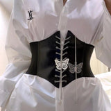 Women's Butterfly Chain Wide Corset Belt Elastic Waistband