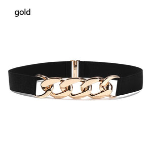 Women Punk Elastic Belt Metal Chain Decorative Waist Stretch Strap