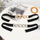 Women Punk Elastic Belt Metal Chain Decorative Waist Stretch Strap