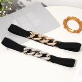 Women Punk Elastic Belt Metal Chain Decorative Waist Stretch Strap