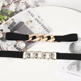 Women Punk Elastic Belt Metal Chain Decorative Waist Stretch Strap