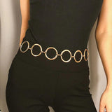 Women Metal Chain Belt Large Metal Ring Waist Strap Dress Coat Skirt