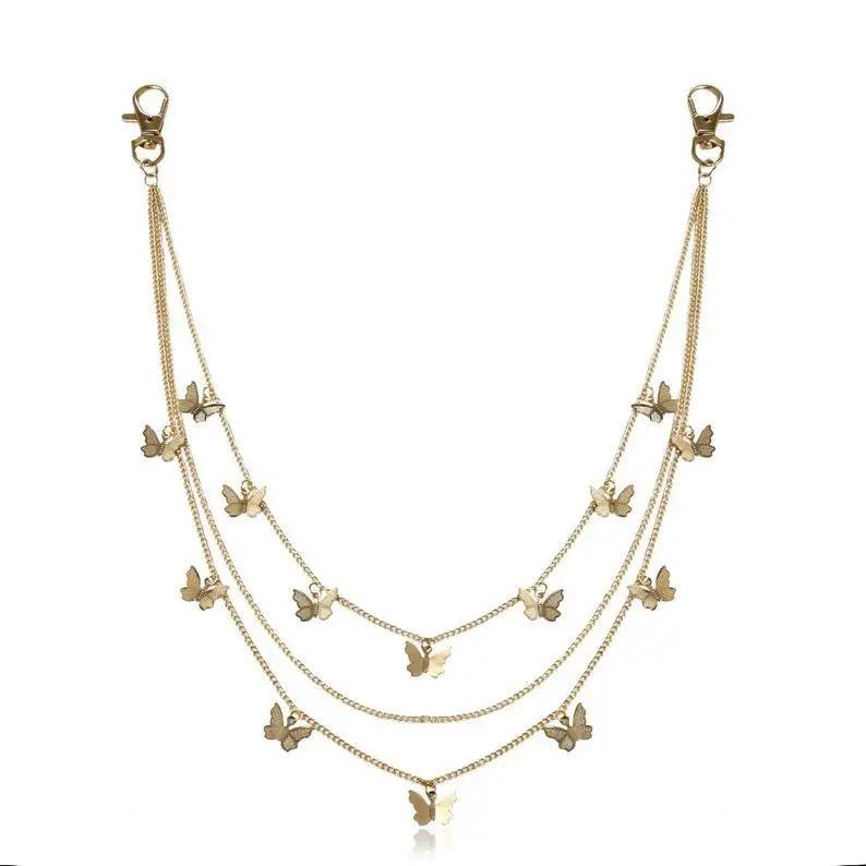Double Layer Star Pendants Waist Chain for Women Butterfly Tassel Pants