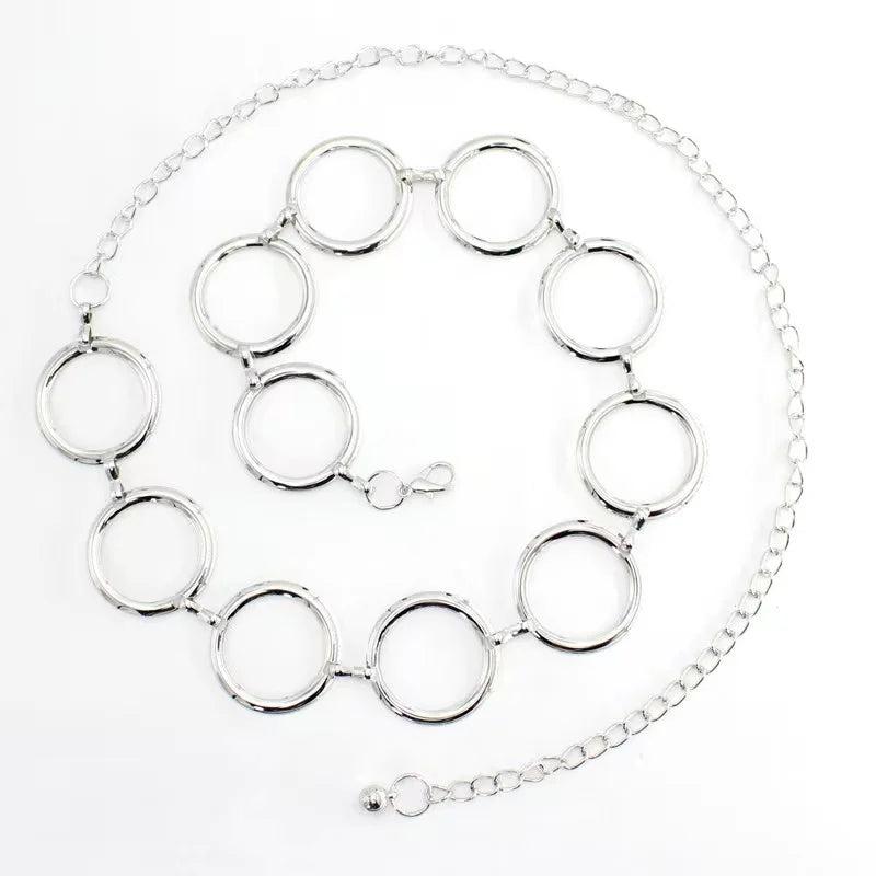 Women's Large Ring Metal Waist Chain Belt for Dresses