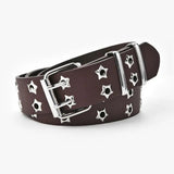 Punk Chain Belt Hollow Star Double Breasted Leather Jeans Waistband