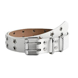 Punk Chain Belt Hollow Star Double Breasted Leather Jeans Waistband