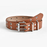 Punk Chain Belt Hollow Star Double Breasted Leather Jeans Waistband