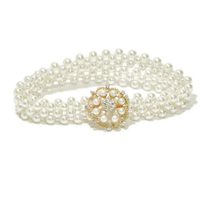 Pearl Waist Chain Elastic Rhinestone Decor Belt for Women