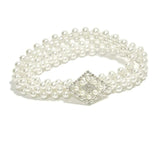 Pearl Waist Chain Elastic Rhinestone Decor Belt for Women