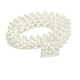 Pearl Waist Chain Elastic Rhinestone Decor Belt for Women