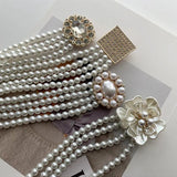 Rhinestone Buckle Waist Chain Pearl Elastic Women Belt