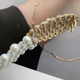 Rhinestone Buckle Waist Chain Pearl Elastic Women Belt