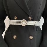 Rhinestone Buckle Waist Chain Pearl Elastic Women Belt