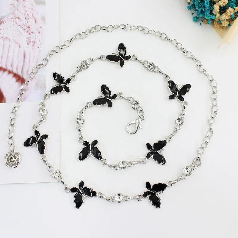 Butterfly Metal Chain Belt Women Slim Body Waist Chain Female Long Adjustable