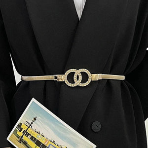 Metal Elastic Thin Belt Women's Rose Flower Decorative Waist Chain